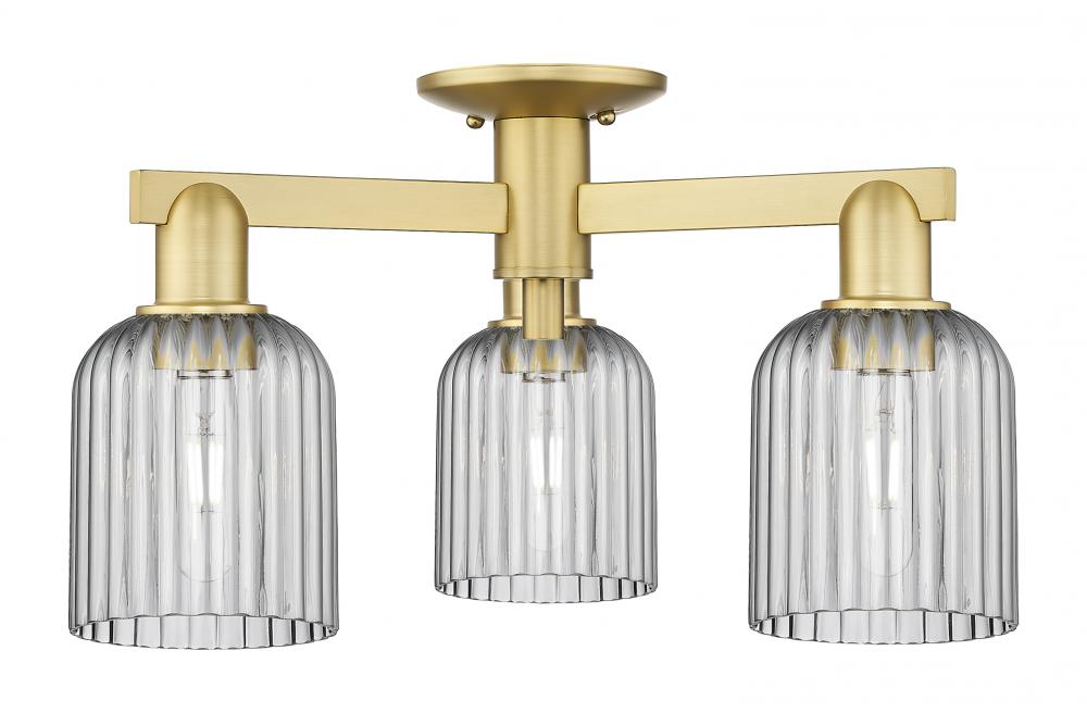 Bridal Veil - 3 Light - 6 inch - Satin Gold - Semi-Flush Mount