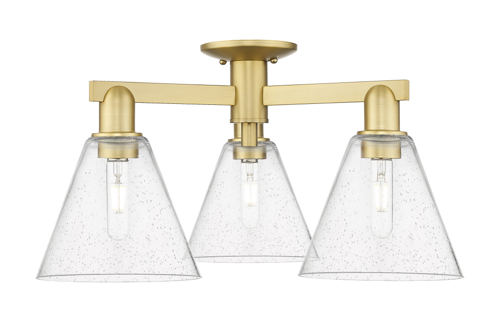 Berkshire Glass - 3 Light - 26 inch - Satin Gold - Semi-Flush Mount