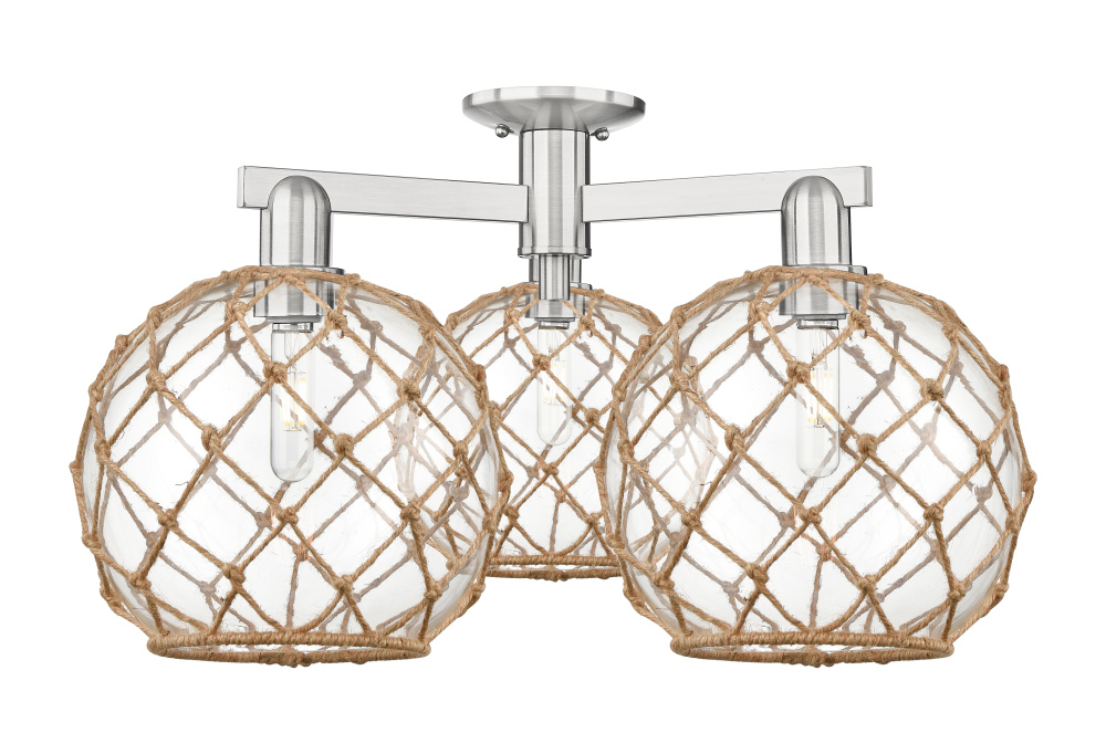 Farmhouse Rope - 3 Light - 28 inch - Brushed Satin Nickel - Semi-Flush Mount