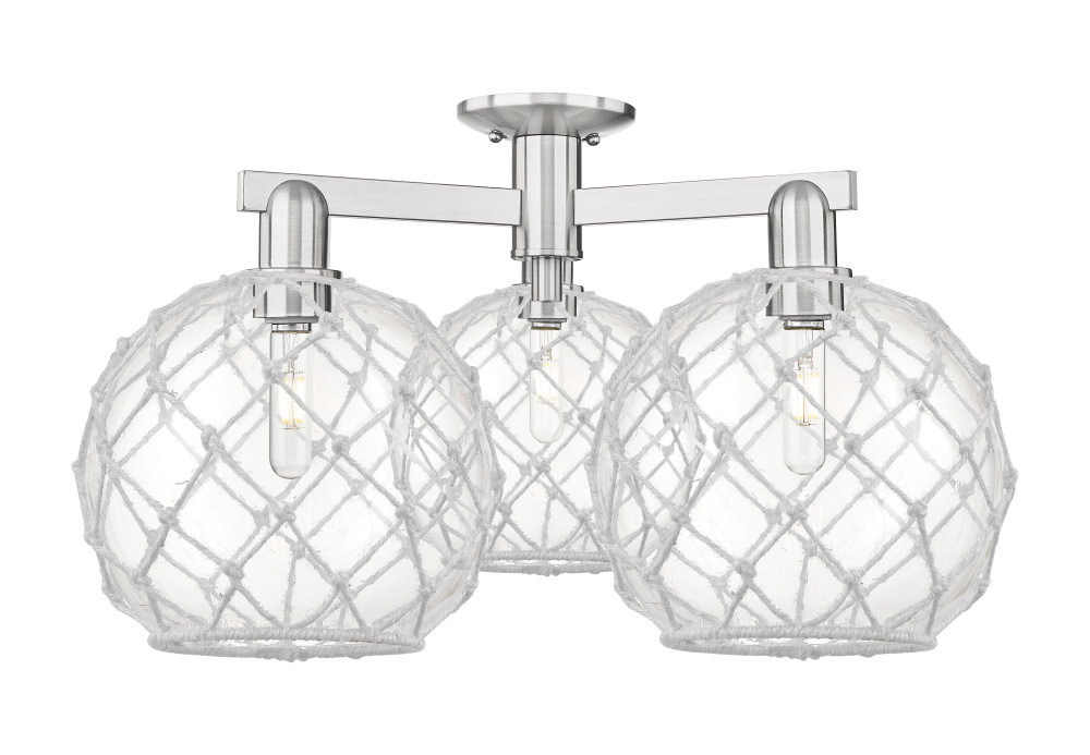 Farmhouse Rope - 3 Light - 28 inch - Brushed Satin Nickel - Semi-Flush Mount