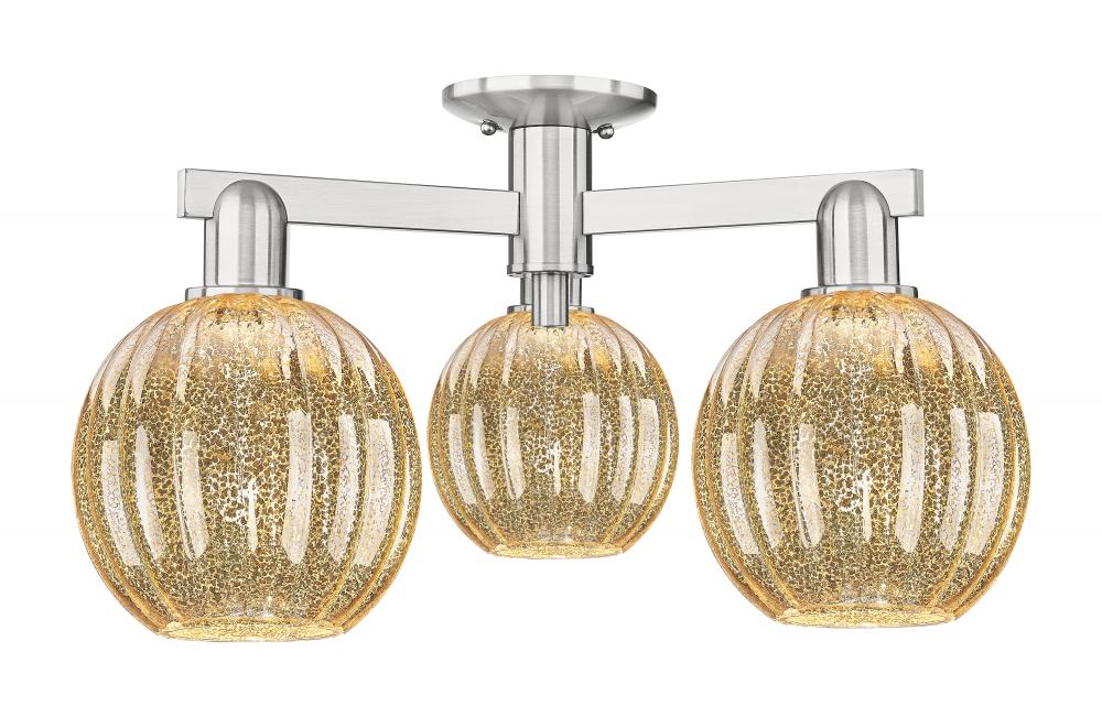 Preston Globe - 3 Light - 6 inch - Brushed Satin Nickel - Semi-Flush Mount