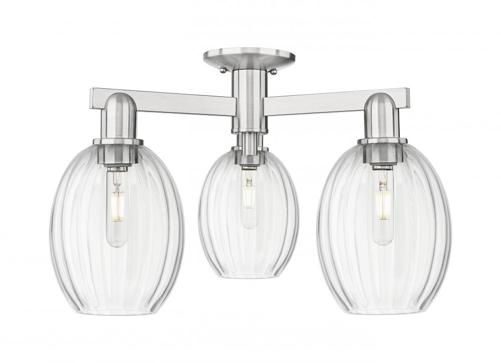 Preston Bulb - 3 Light - 6 inch - Brushed Satin Nickel - Semi-Flush Mount