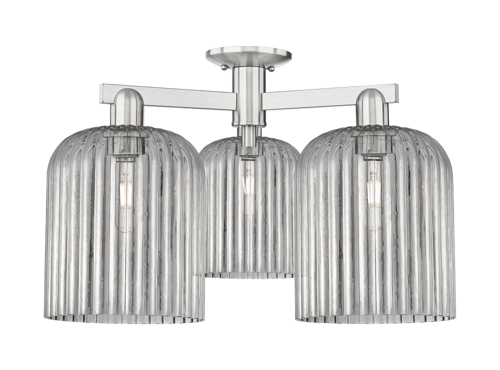 Bridal Veil - 3 Light - 26 inch - Brushed Satin Nickel - Semi-Flush Mount