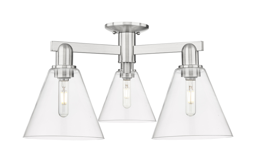 Berkshire Glass - 3 Light - 26 inch - Brushed Satin Nickel - Semi-Flush Mount