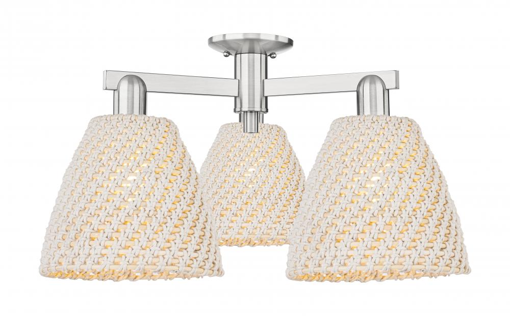 Bristol Natural - 3 Light - 27 inch - Brushed Satin Nickel - Semi-Flush Mount