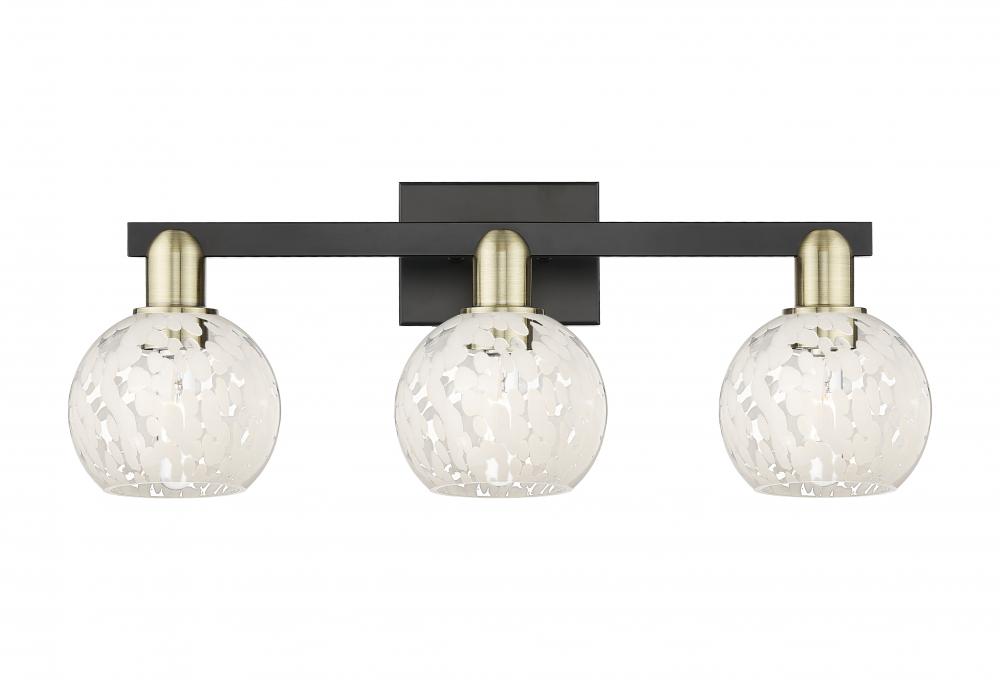 White Mouchette - 3 Light - 25 inch - Black Antique Brass - Bath Vanity Light
