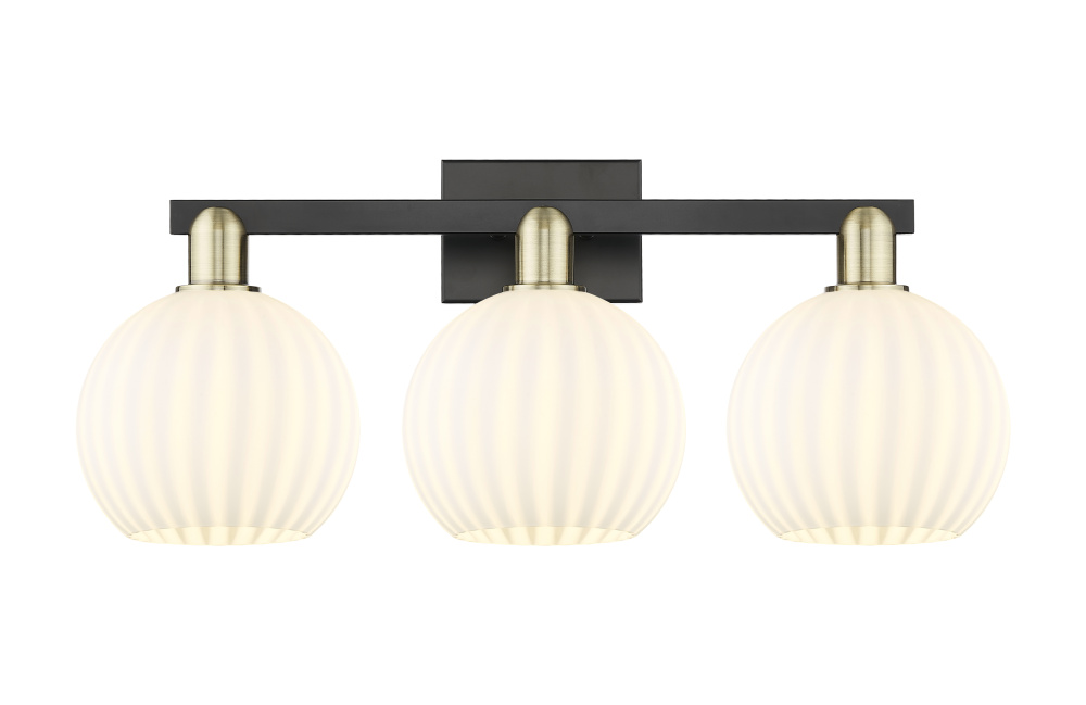 White Venetian - 3 Light - 27 inch - Black Antique Brass - Bath Vanity Light