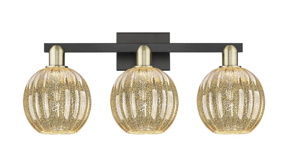 Preston Globe - 3 Light - 26 inch - Black Antique Brass - Bath Vanity Light