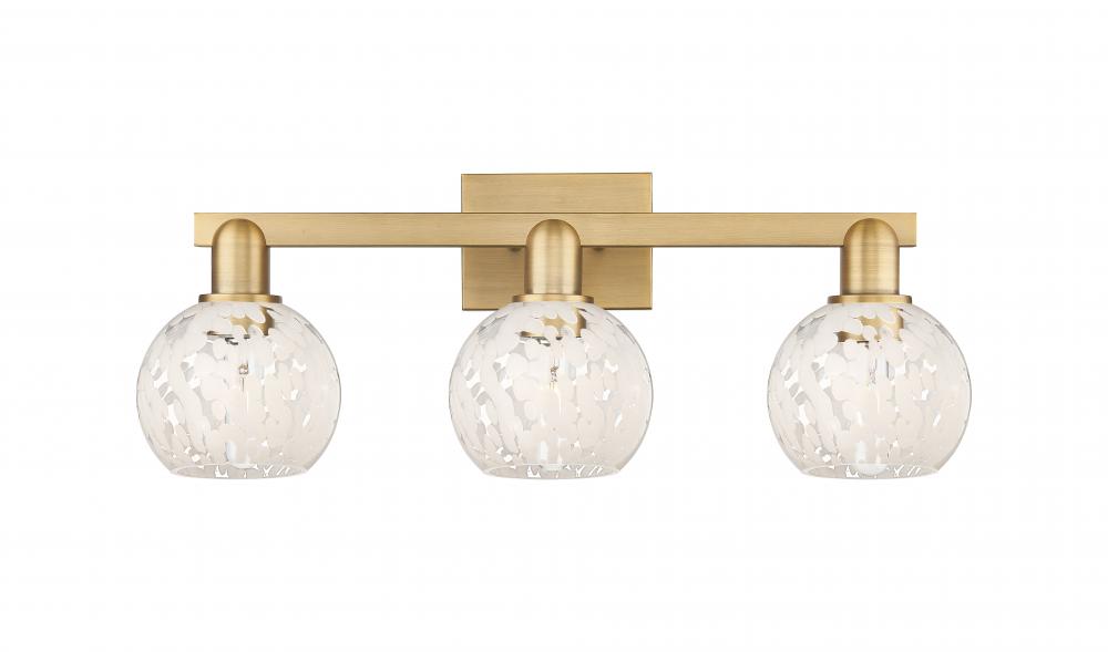 White Mouchette - 3 Light - 25 inch - Brushed Brass - Bath Vanity Light