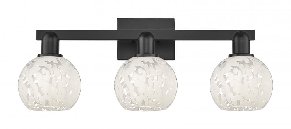 White Mouchette - 3 Light - 25 inch - Matte Black - Bath Vanity Light