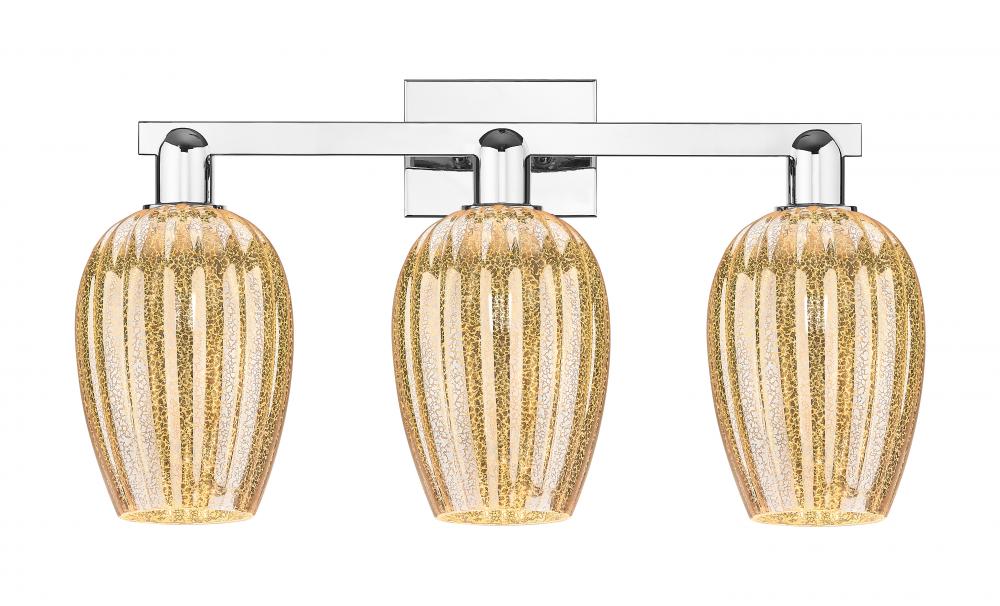 Preston Flute - 3 Light - 26 inch - Polished Chrome - Bath Vanity Light