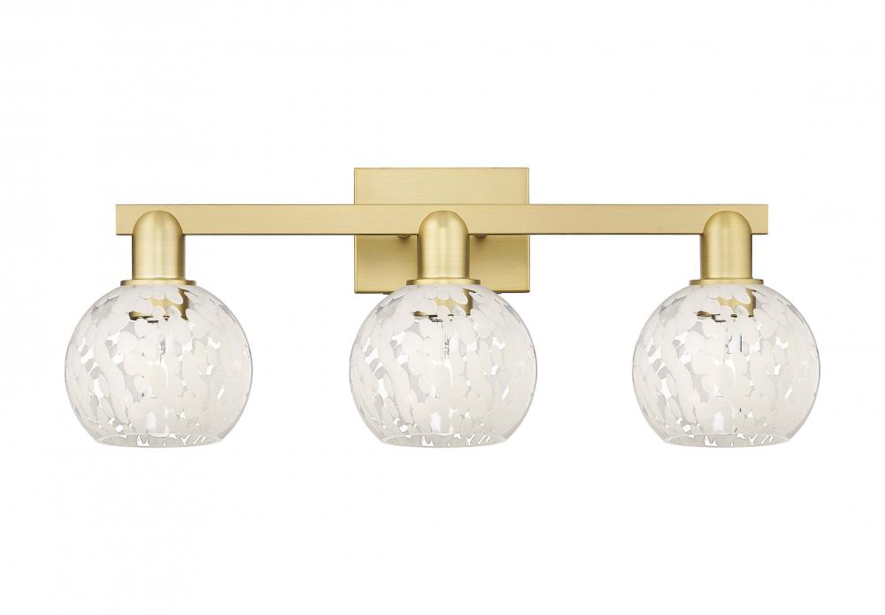 White Mouchette - 3 Light - 25 inch - Satin Gold - Bath Vanity Light