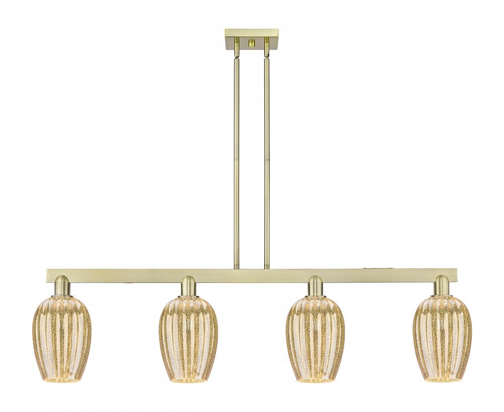 Preston Flute - 4 Light - 48 inch - Antique Brass - Stem hung - Island Light