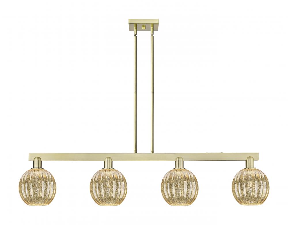 Preston Globe - 4 Light - 48 inch - Antique Brass - Stem hung - Island Light