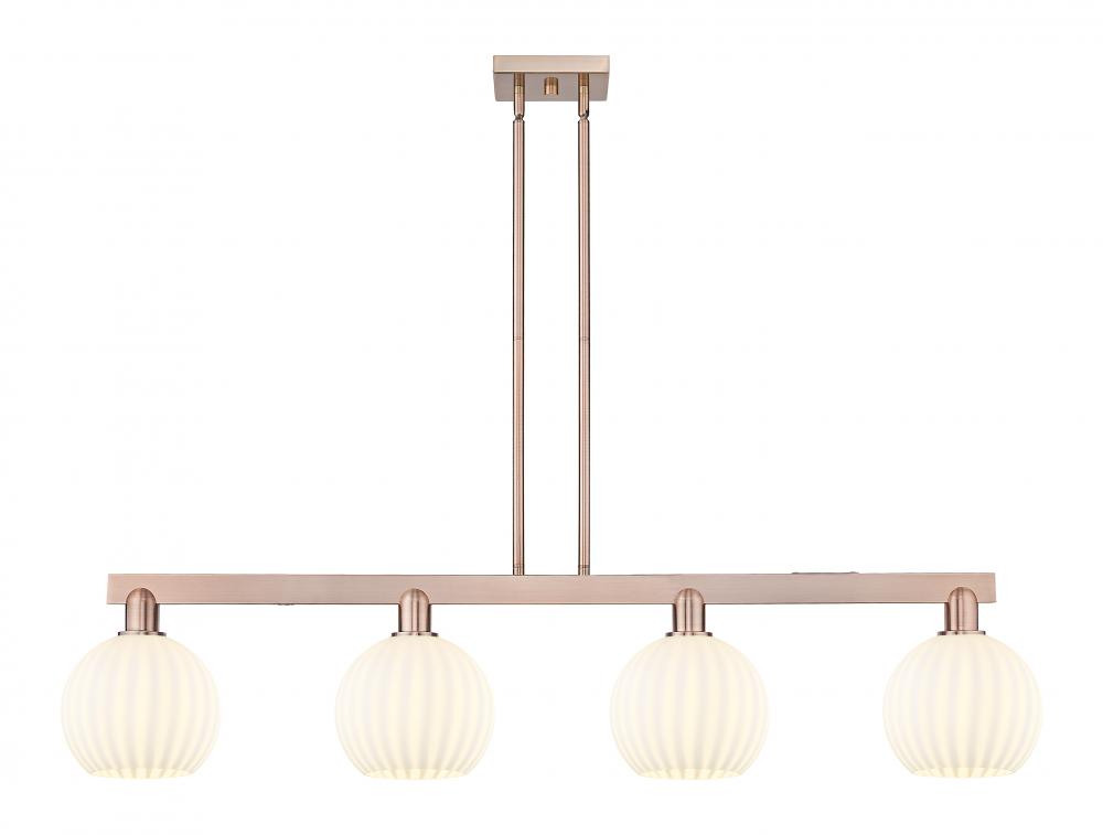 White Venetian - 4 Light - 48 inch - Antique Copper - Stem Hung - Island Light