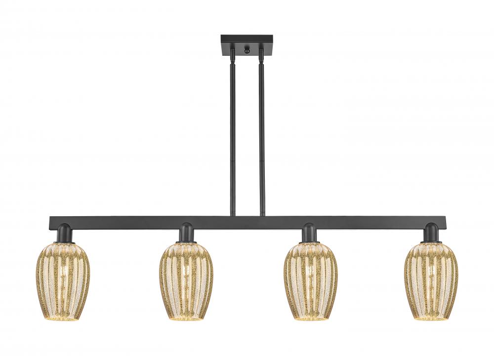 Preston Flute - 4 Light - 48 inch - Matte Black - Stem hung - Island Light