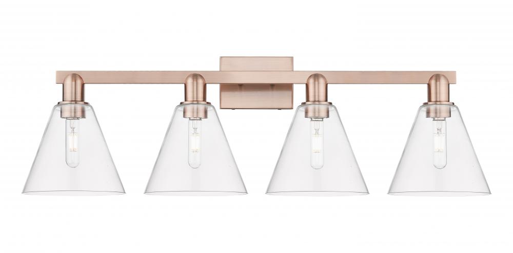 Berkshire Glass - 4 Light - 35 inch - Antique Copper - Bath Vanity Light