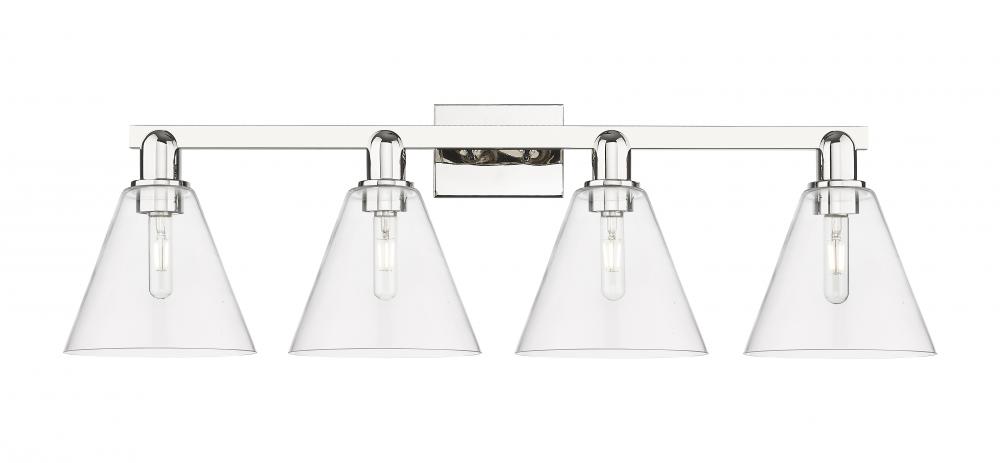 Berkshire Glass - 4 Light - 35 inch - Polished Nickel - Bath Vanity Light