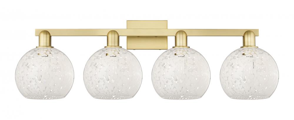 White Mouchette - 4 Light - 35 inch - Satin Gold - Bath Vanity Light