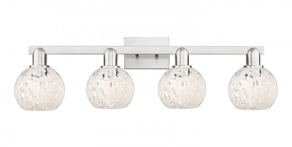 White Mouchette - 4 Light - 33 inch - Brushed Satin Nickel - Bath Vanity Light