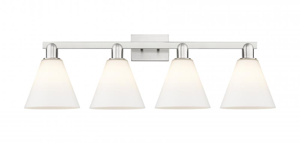 Berkshire Glass - 4 Light - 35 inch - Brushed Satin Nickel - Bath Vanity Light