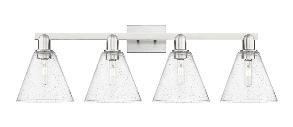 Berkshire Glass - 4 Light - 35 inch - Brushed Satin Nickel - Bath Vanity Light
