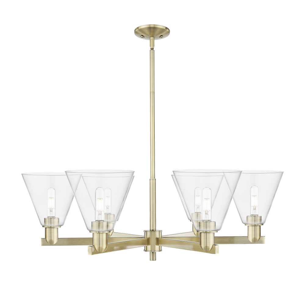 Berkshire Glass - 6 Light - 38 inch - Antique Brass - Stem hung - Chandelier