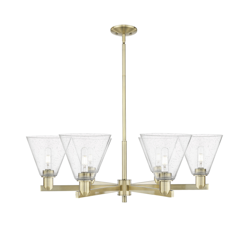 Berkshire Glass - 6 Light - 38 inch - Antique Brass - Stem hung - Chandelier
