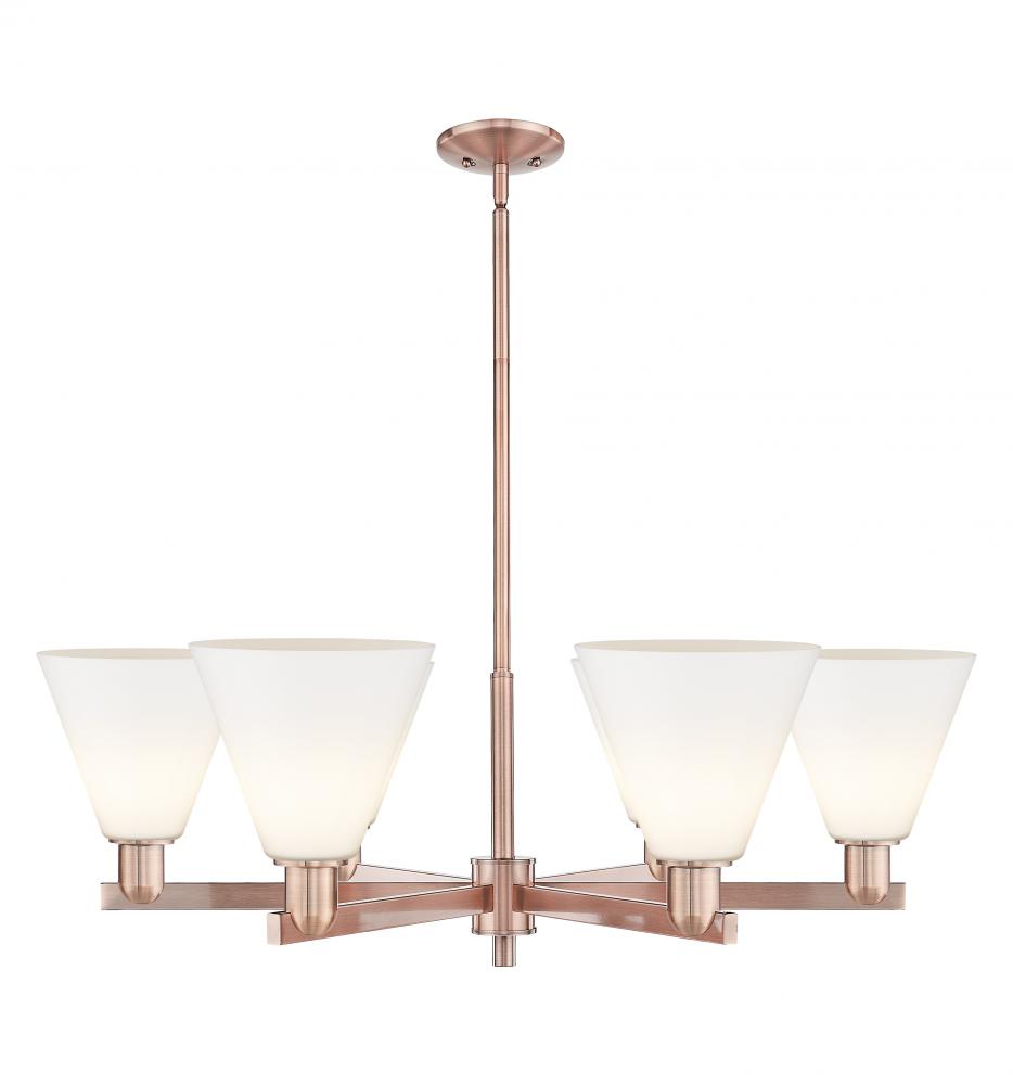 Berkshire Glass - 6 Light - 38 inch - Antique Copper - Stem hung - Chandelier