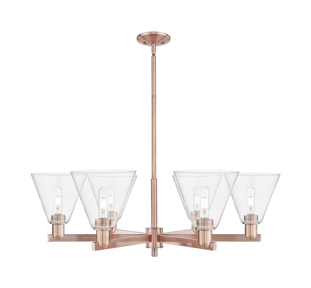 Berkshire Glass - 6 Light - 38 inch - Antique Copper - Stem hung - Chandelier