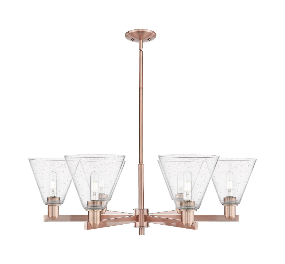 Berkshire Glass - 6 Light - 38 inch - Antique Copper - Stem hung - Chandelier