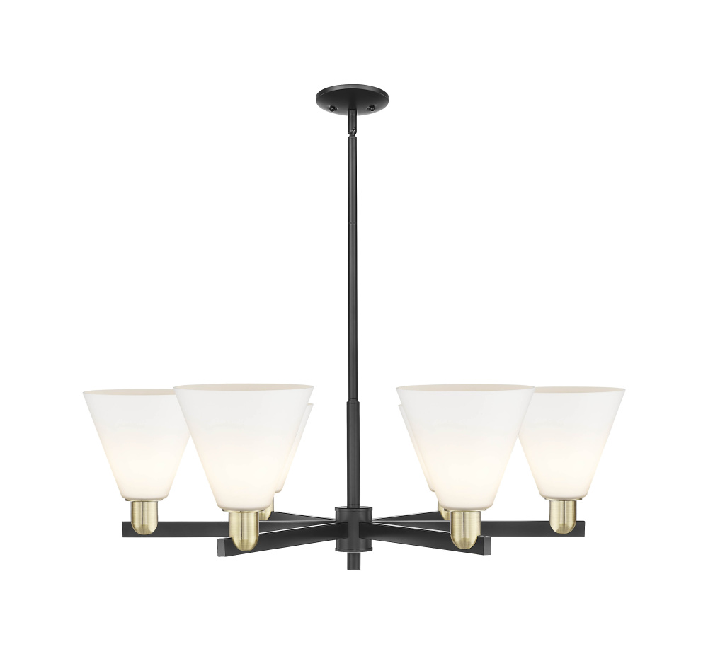 Berkshire Glass - 6 Light - 38 inch - Black Antique Brass - Stem hung - Chandelier