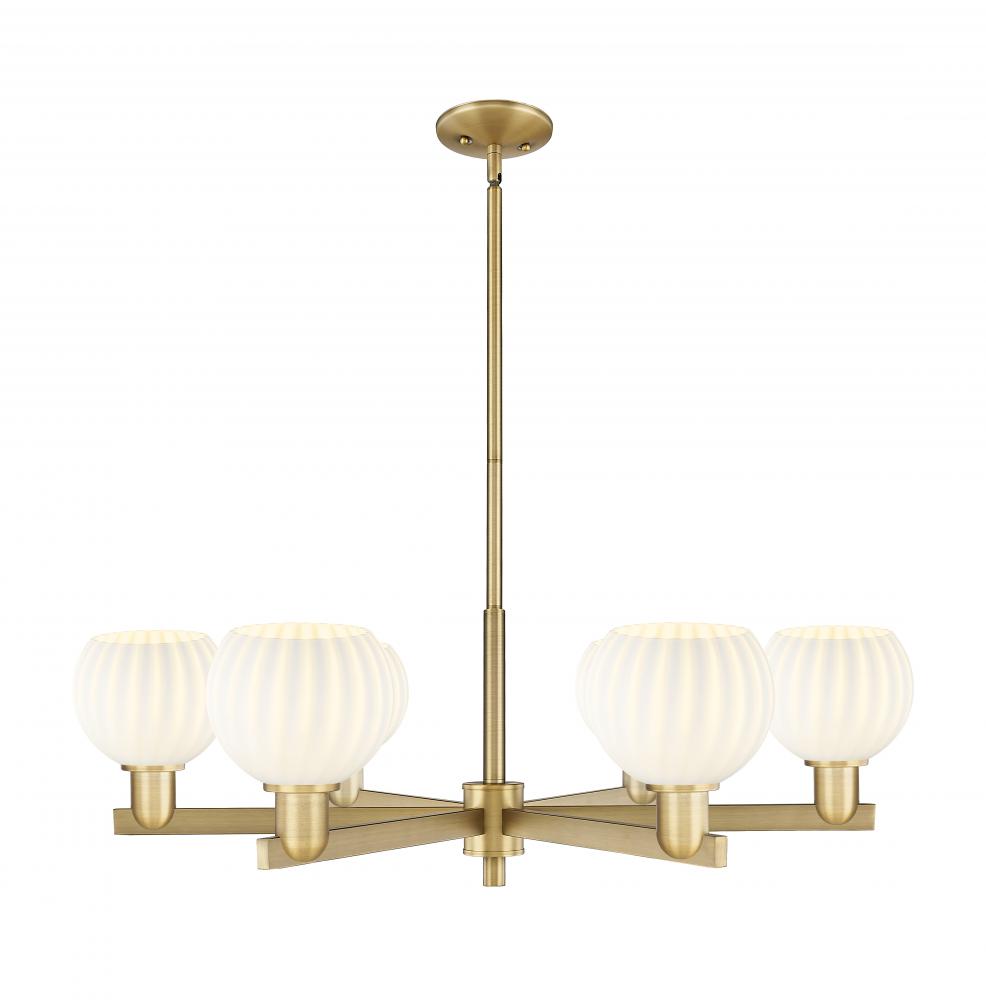 White Venetian - 6 Light - 36 inch - Brushed Brass - Stem hung - Chandelier