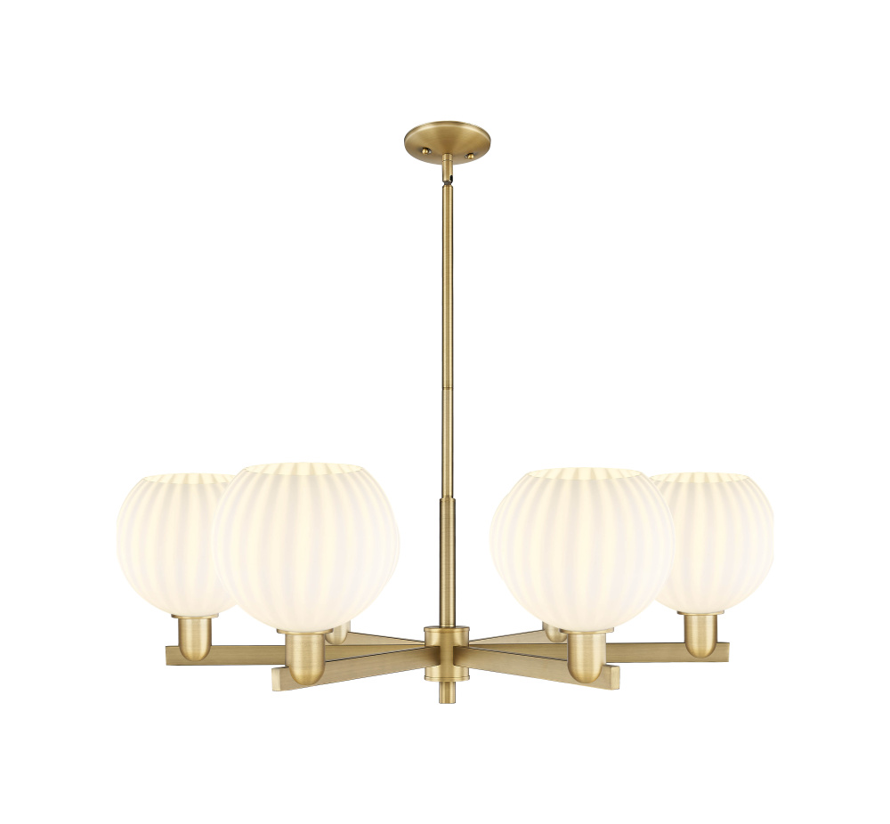 White Venetian - 6 Light - 38 inch - Brushed Brass - Stem hung - Chandelier