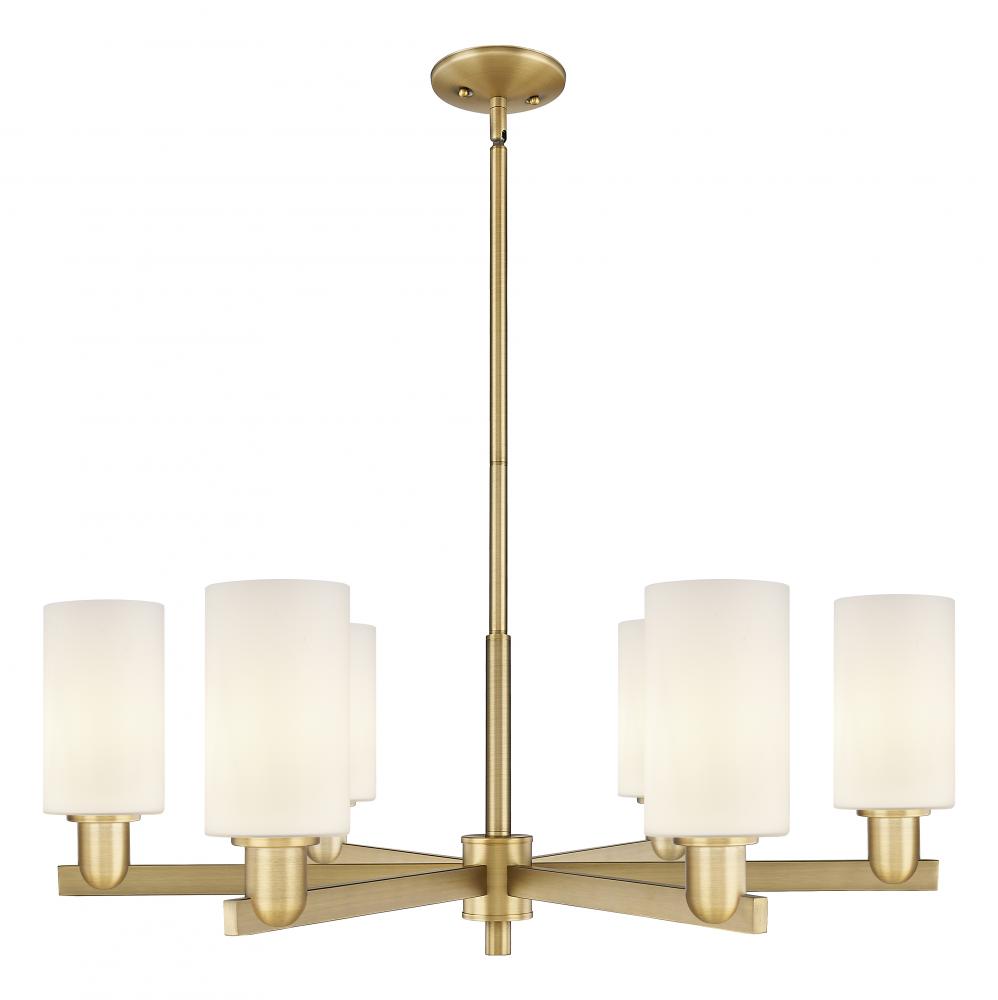 Clymer - 6 Light - 34 inch - Brushed Brass - Stem hung - Chandelier