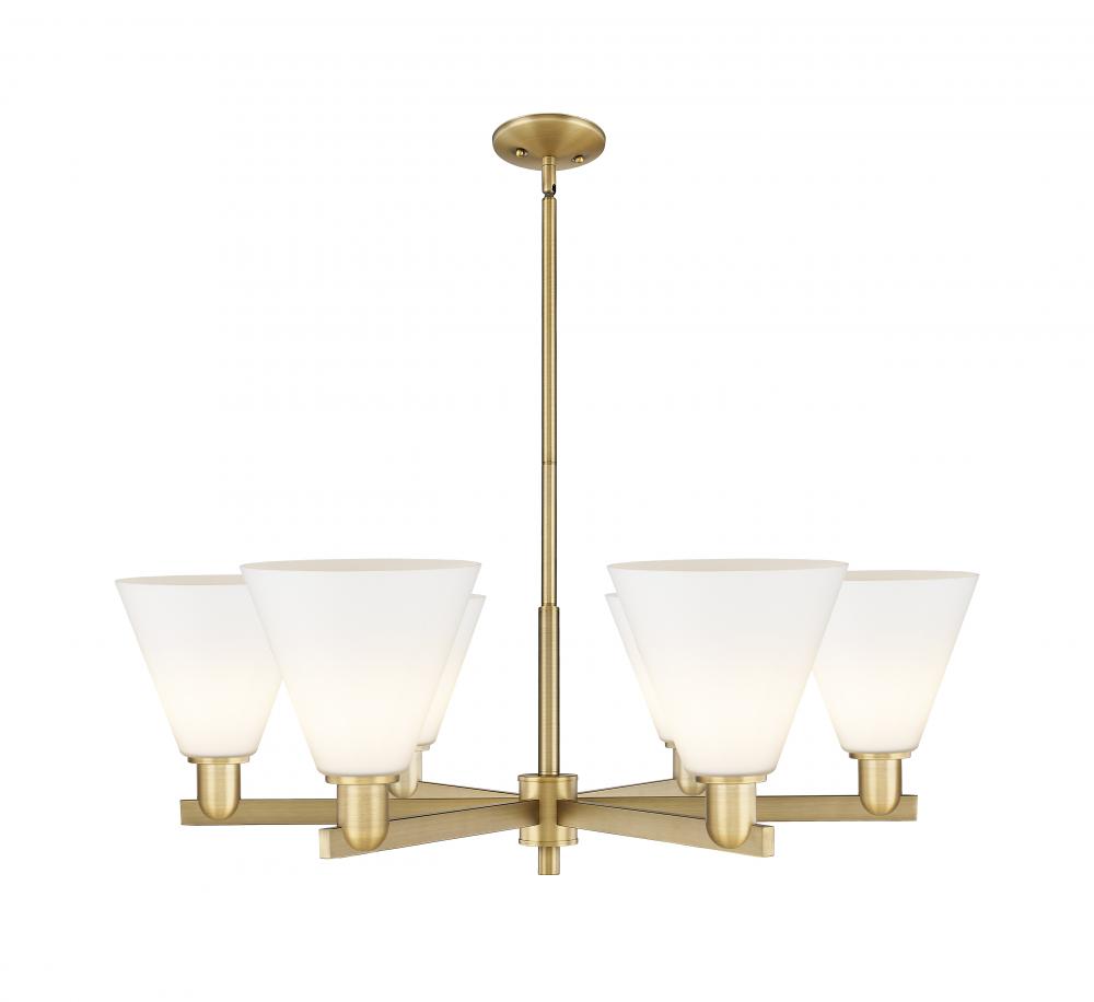 Berkshire Glass - 6 Light - 38 inch - Brushed Brass - Stem hung - Chandelier