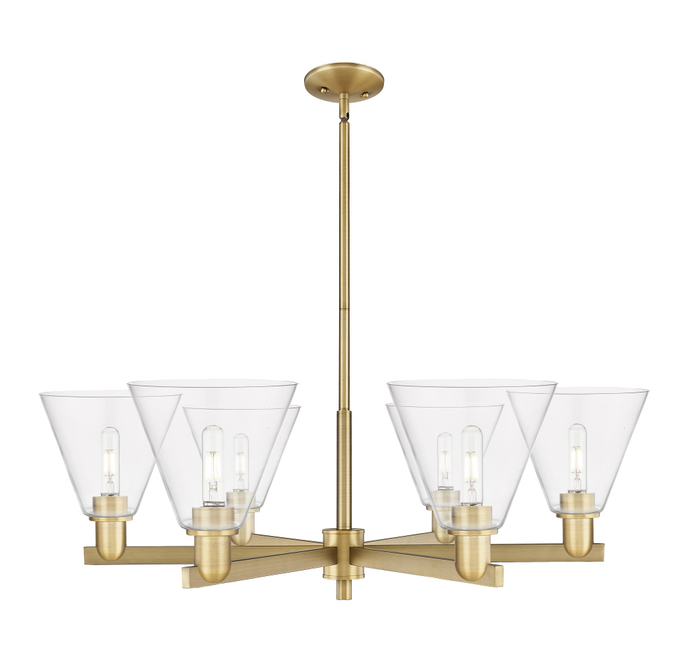 Berkshire Glass - 6 Light - 38 inch - Brushed Brass - Stem hung - Chandelier