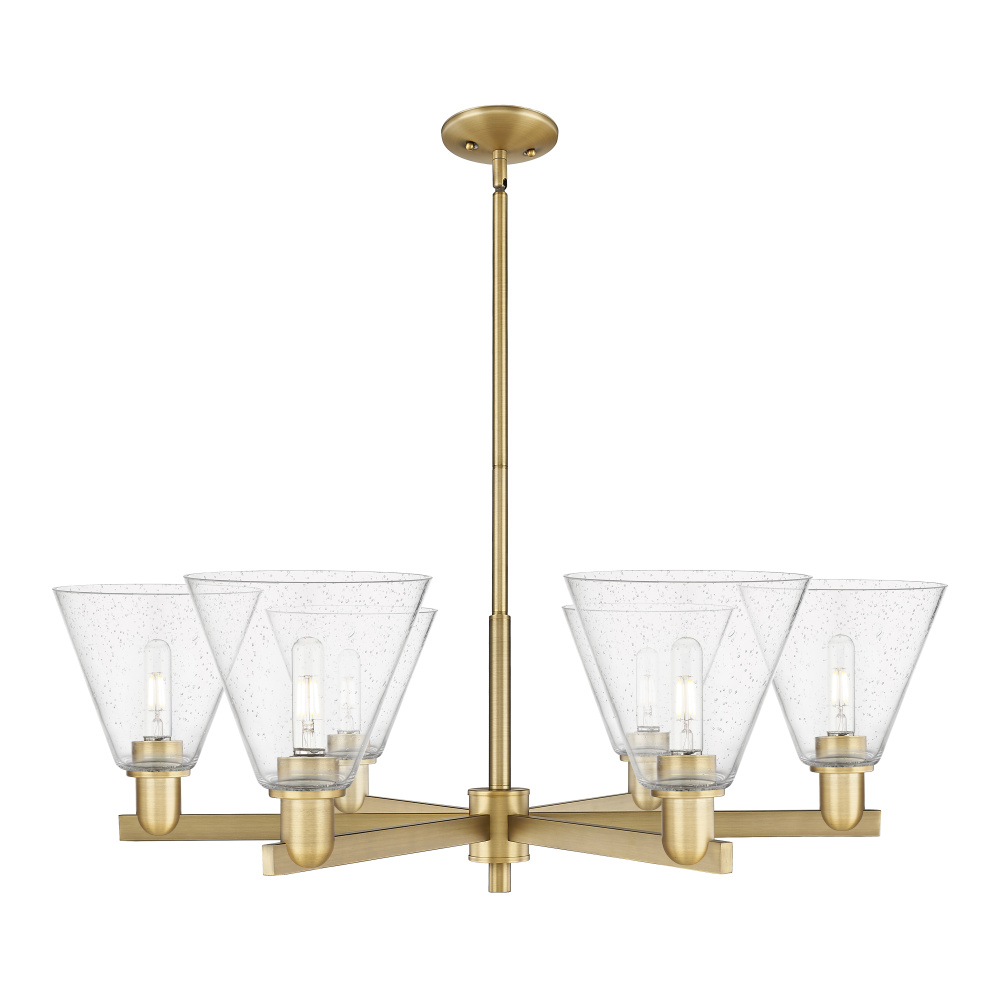 Berkshire Glass - 6 Light - 38 inch - Brushed Brass - Stem hung - Chandelier