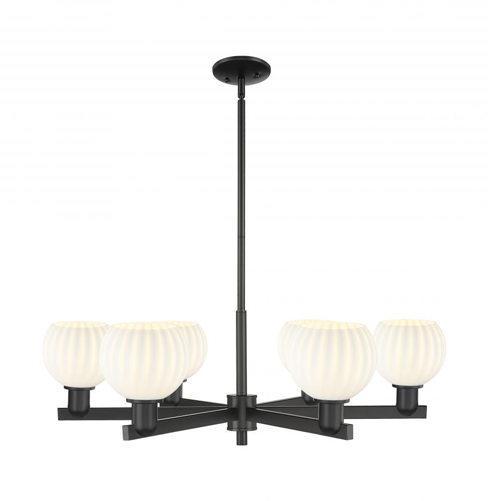White Venetian - 6 Light - 36 inch - Matte Black - Stem hung - Chandelier