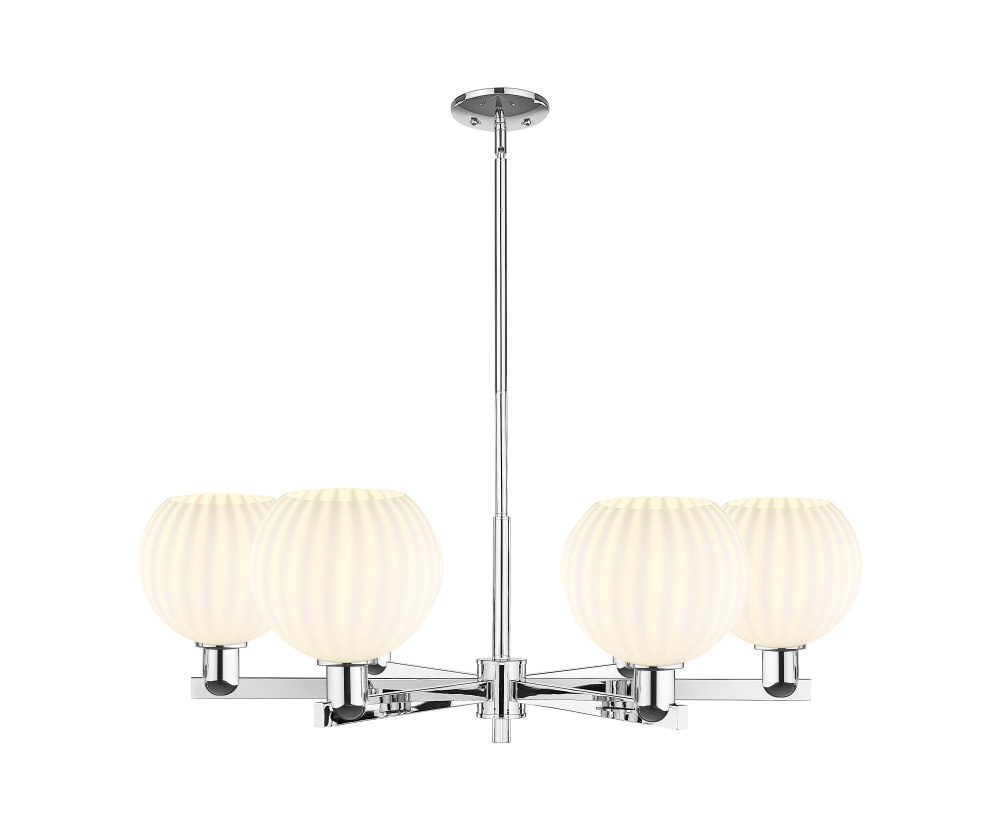 White Venetian - 6 Light - 38 inch - Polished Chrome - Stem hung - Chandelier