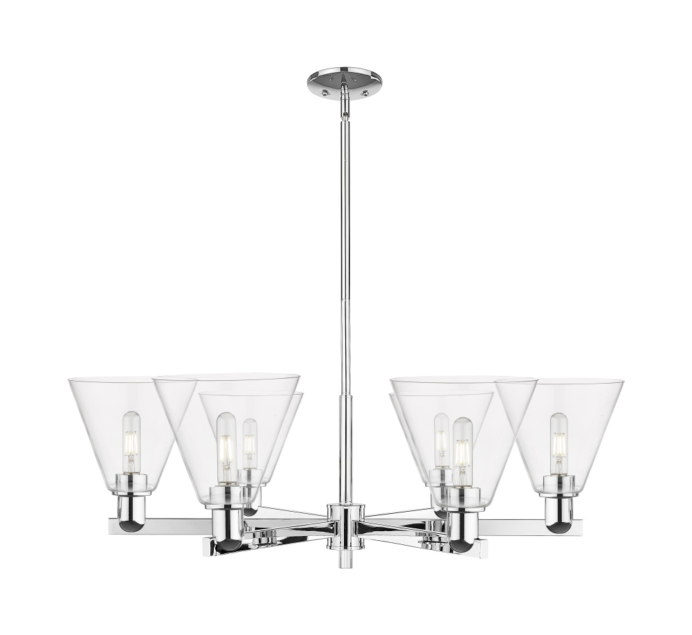 Berkshire Glass - 6 Light - 38 inch - Polished Chrome - Stem hung - Chandelier