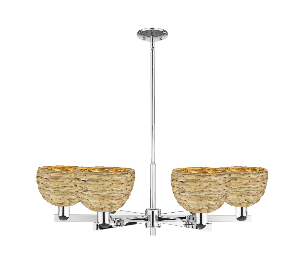 Woven Rattan - 6 Light - 38 inch - Polished Chrome - Stem hung - Chandelier