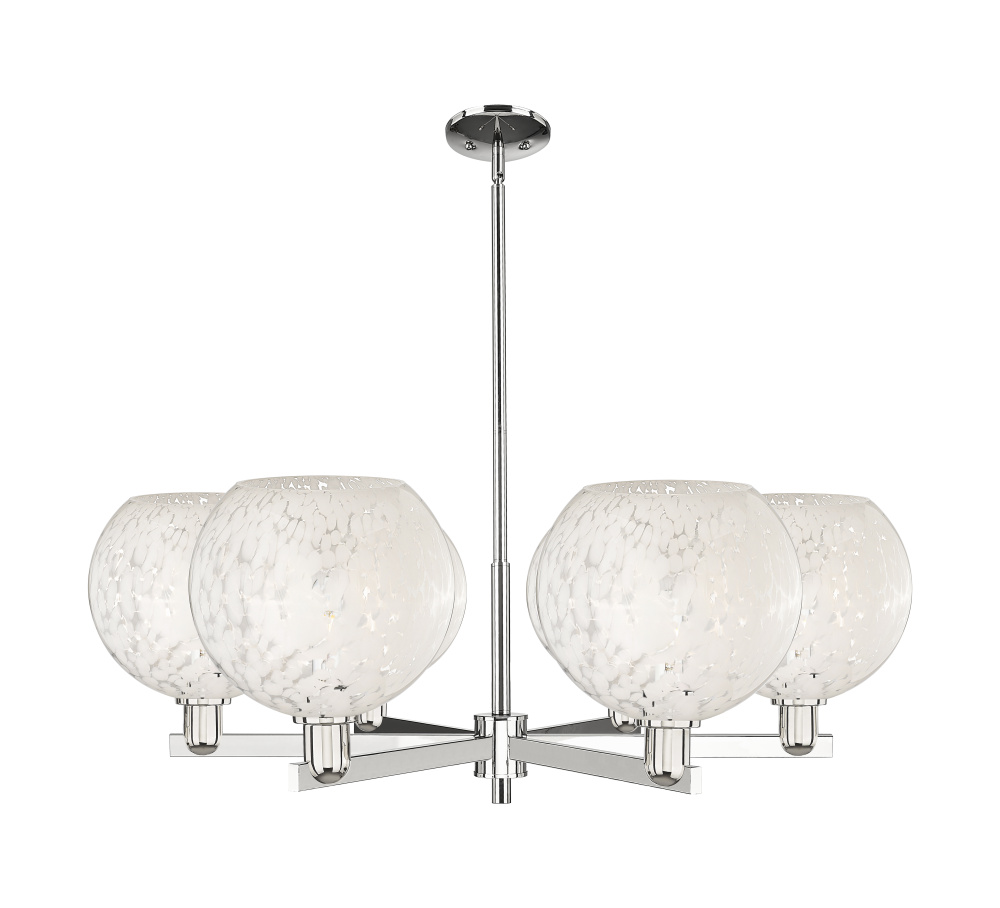 White Mouchette - 6 Light - 40 inch - Polished Nickel - Stem hung - Chandelier