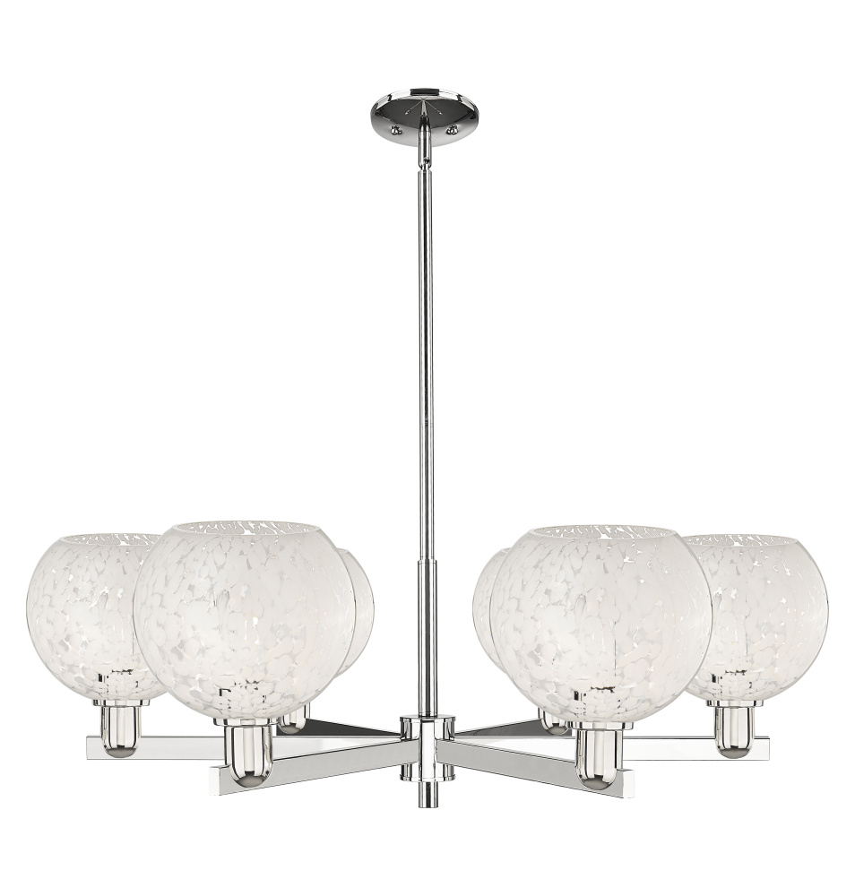 White Mouchette - 6 Light - 38 inch - Polished Nickel - Stem hung - Chandelier