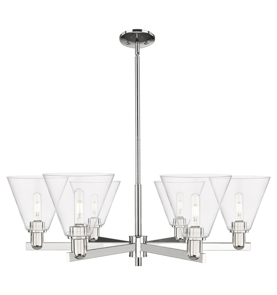 Berkshire Glass - 6 Light - 38 inch - Polished Nickel - Stem hung - Chandelier