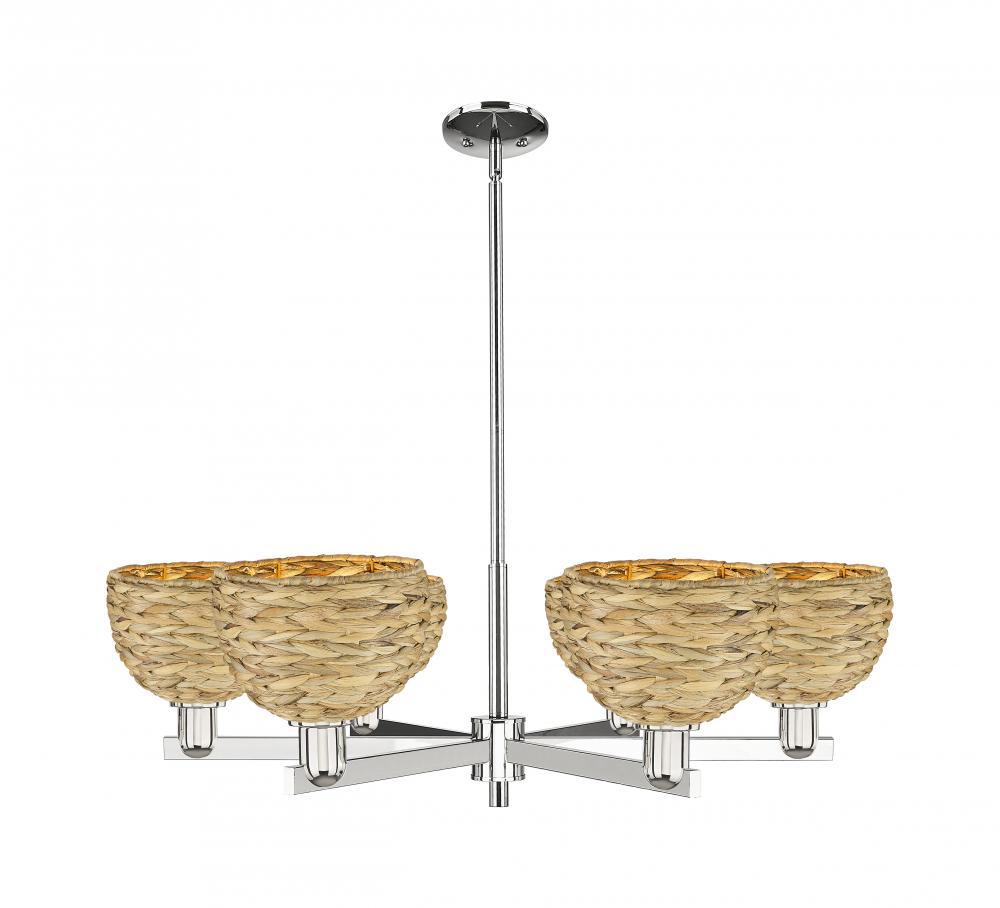 Woven Rattan - 6 Light - 38 inch - Polished Nickel - Stem hung - Chandelier