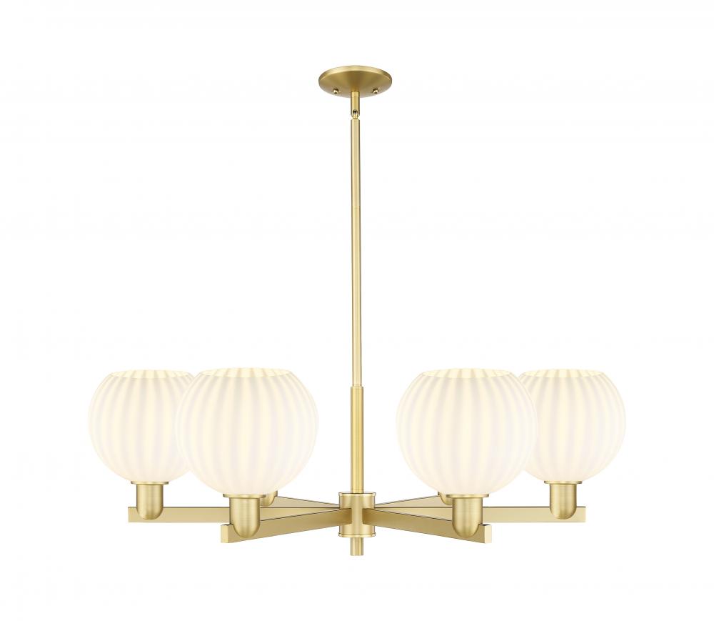 White Venetian - 6 Light - 38 inch - Satin Gold - Stem hung - Chandelier