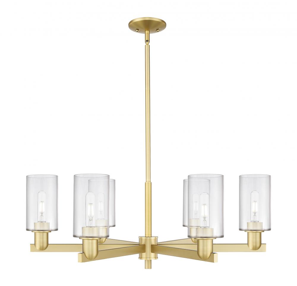 Clymer - 6 Light - 34 inch - Satin Gold - Stem hung - Chandelier