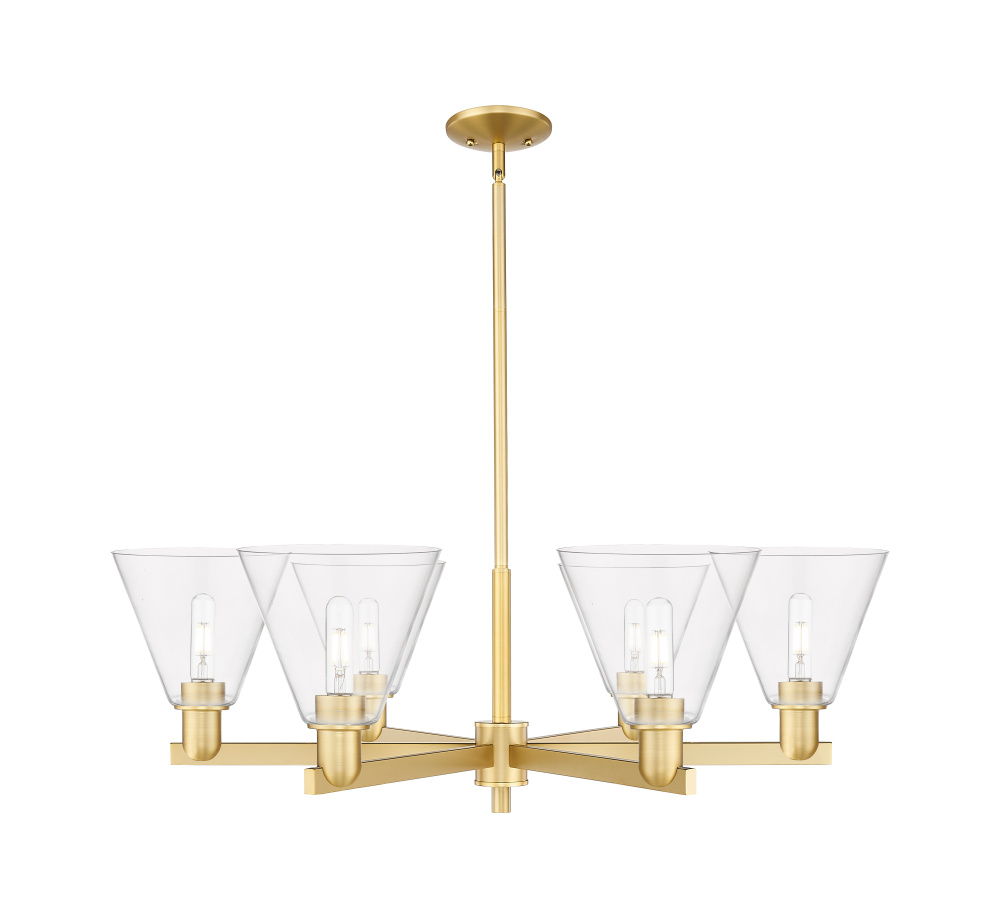 Berkshire Glass - 6 Light - 38 inch - Satin Gold - Stem hung - Chandelier
