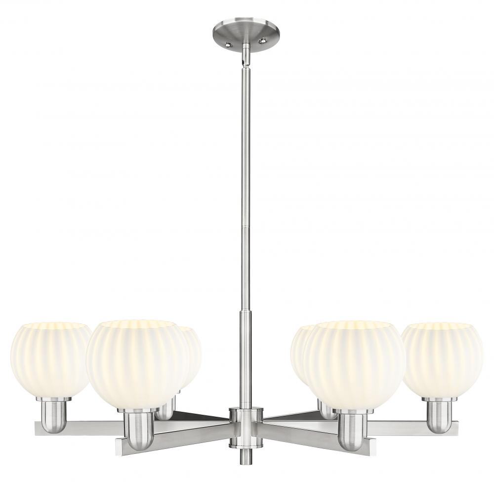 White Venetian - 6 Light - 36 inch - Satin Nickel - Stem hung - Chandelier